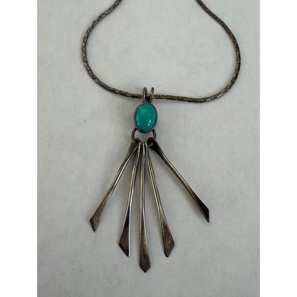 Vintage 60's Native American Navajo Sterling Blue Turquoise Dangle Pendant Neckl - Picture 2 of 14